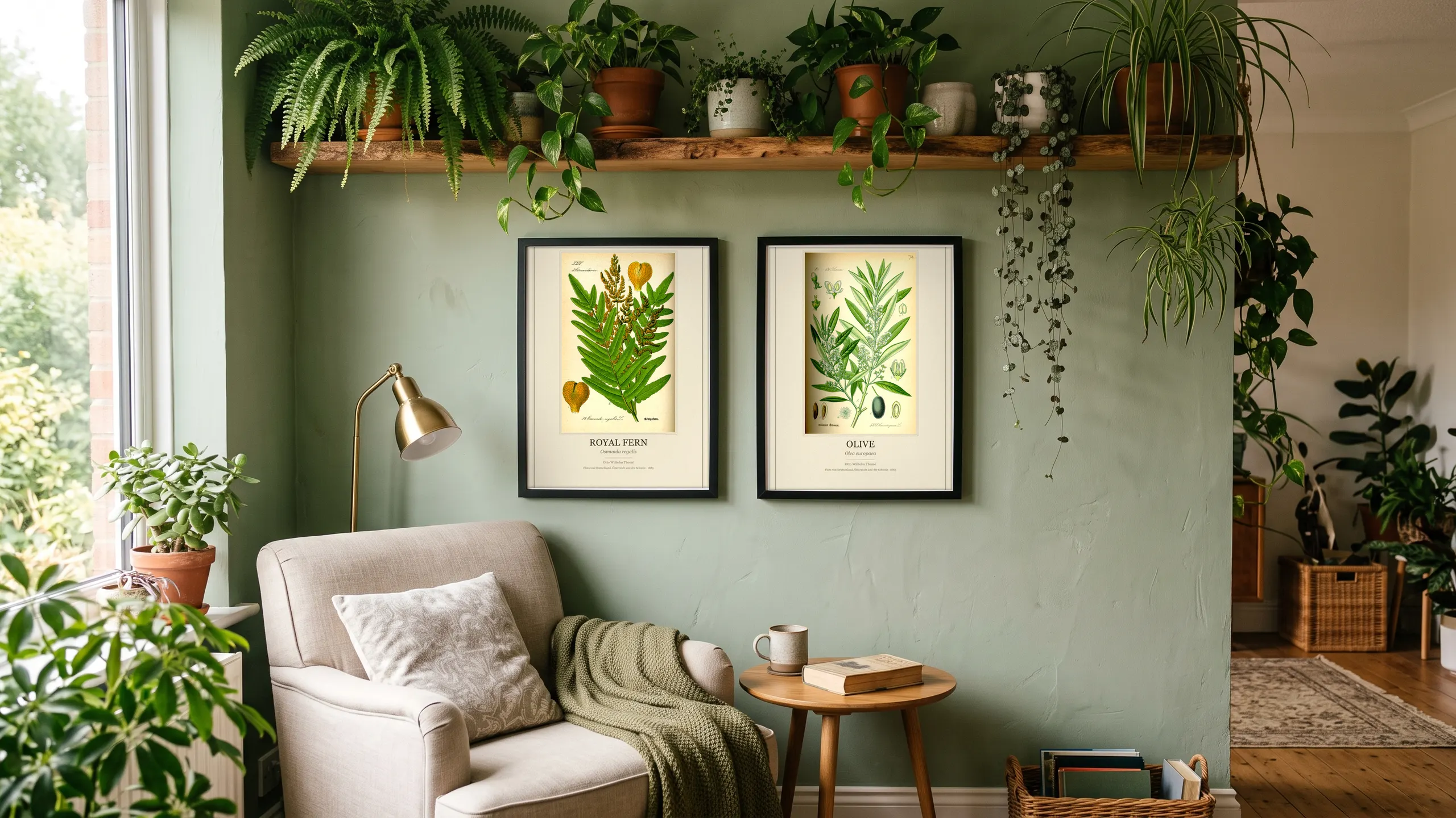 Royal Fern and Olive plates framed among living plants